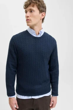 Jack & Jones Pullover jjeEmil Knit Cable Crew Neck Navy blazer