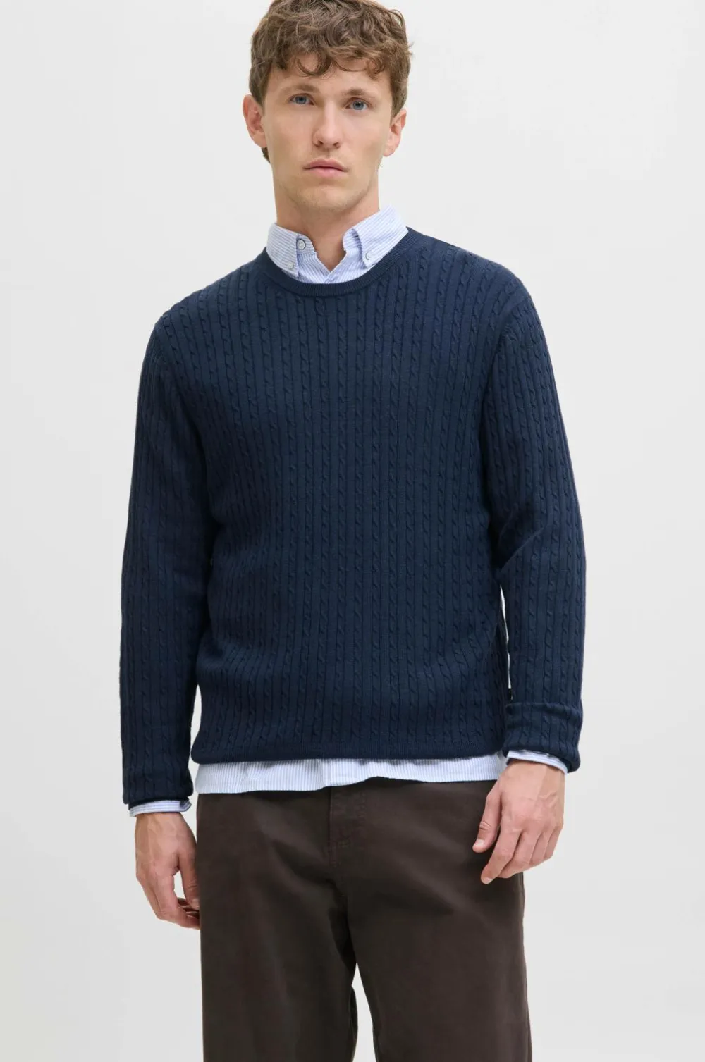 Jack & Jones Pullover jjeEmil Knit Cable Crew Neck Navy blazer