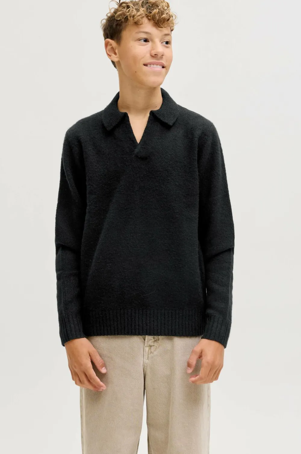 Jack & Jones Trøjer & Cardigans>Junior Pullover jjoho Ollie Knit Split Neck Jnr Black