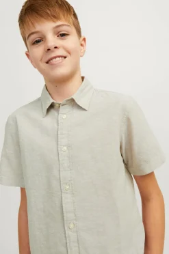 Jack & Jones Junior Skjorte jjeLinen Blend Shirt SS SN Jnr Crockery Discount