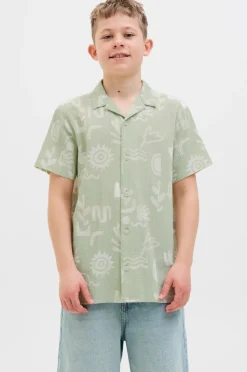 Jack & Jones Skjorter>Junior Skjorte jorLuke Crinkle Aop Shirt SS Jnr Celadon tint