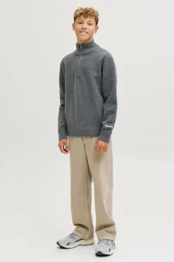 Jack & Jones Junior Trøje jorNorrebro Knit Half Zip Jnr Dark grey melange Outlet