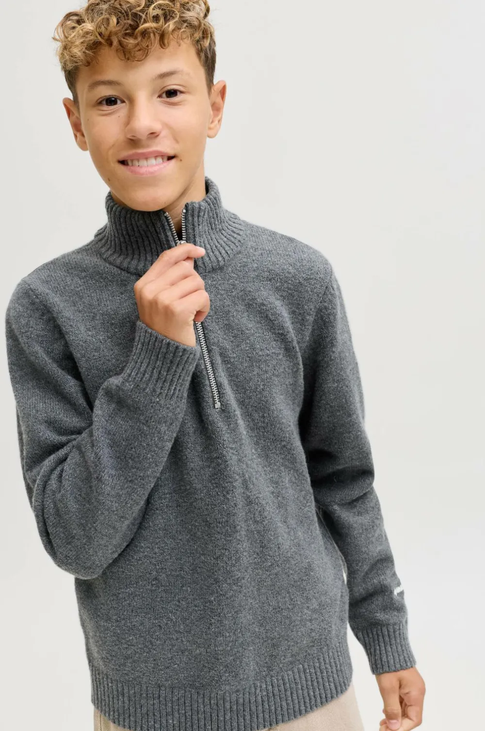 Jack & Jones Junior Trøje jorNorrebro Knit Half Zip Jnr Dark grey melange Outlet