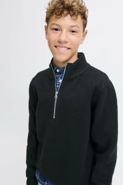 Jack & Jones Junior Trøje jorNorrebro Knit Half Zip Jnr Black Outlet