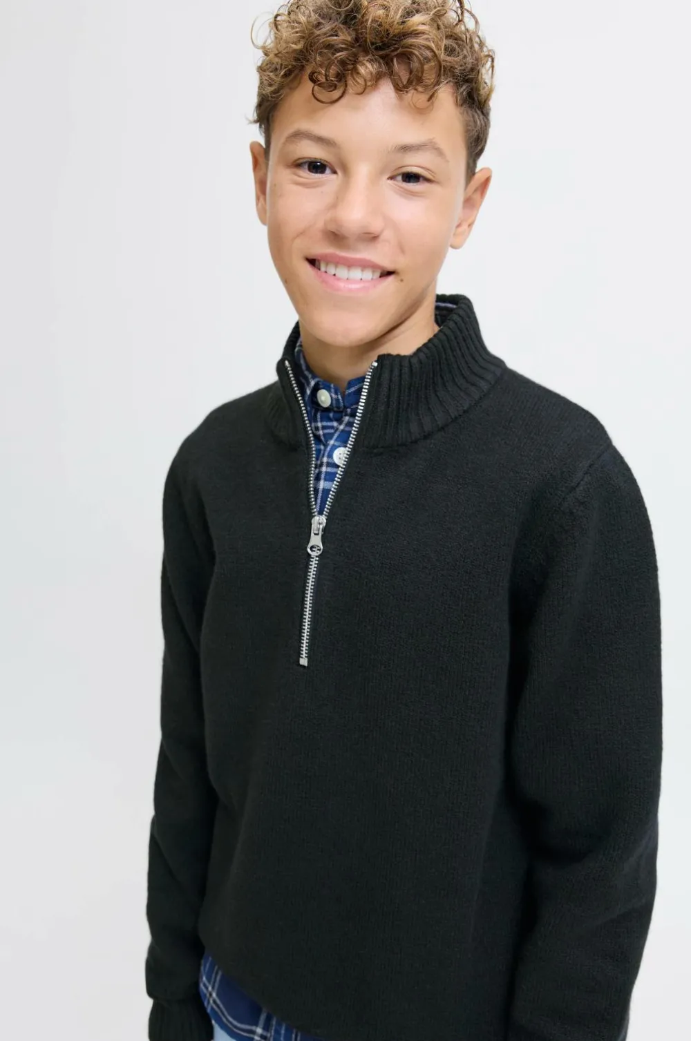 Jack & Jones Junior Trøje jorNorrebro Knit Half Zip Jnr Black Outlet