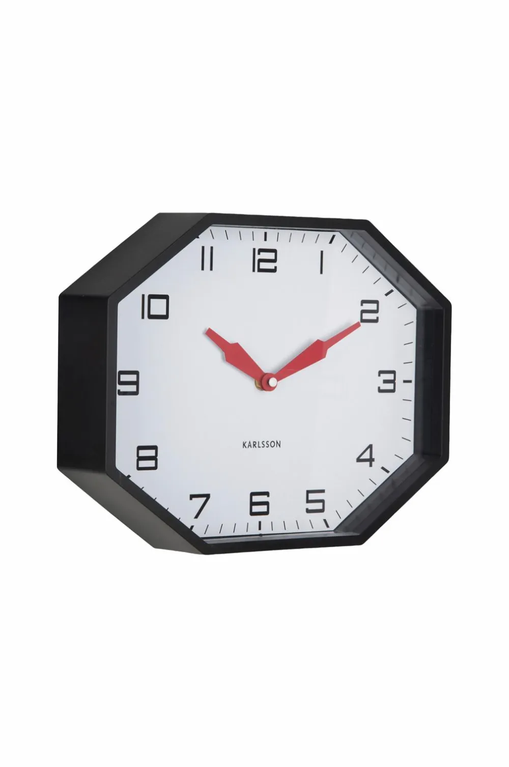 Karlsson Vægur Modern Factory Octagon Sort og lys rød New