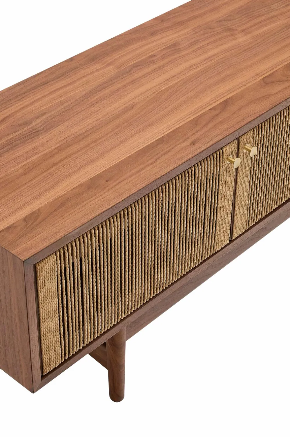 Kave Home Tv-Bænke>Elan Tv skab 3 døre finer og massiv valnød og snor 200 x 50 cm Fsc 100% Fsc Naturligt