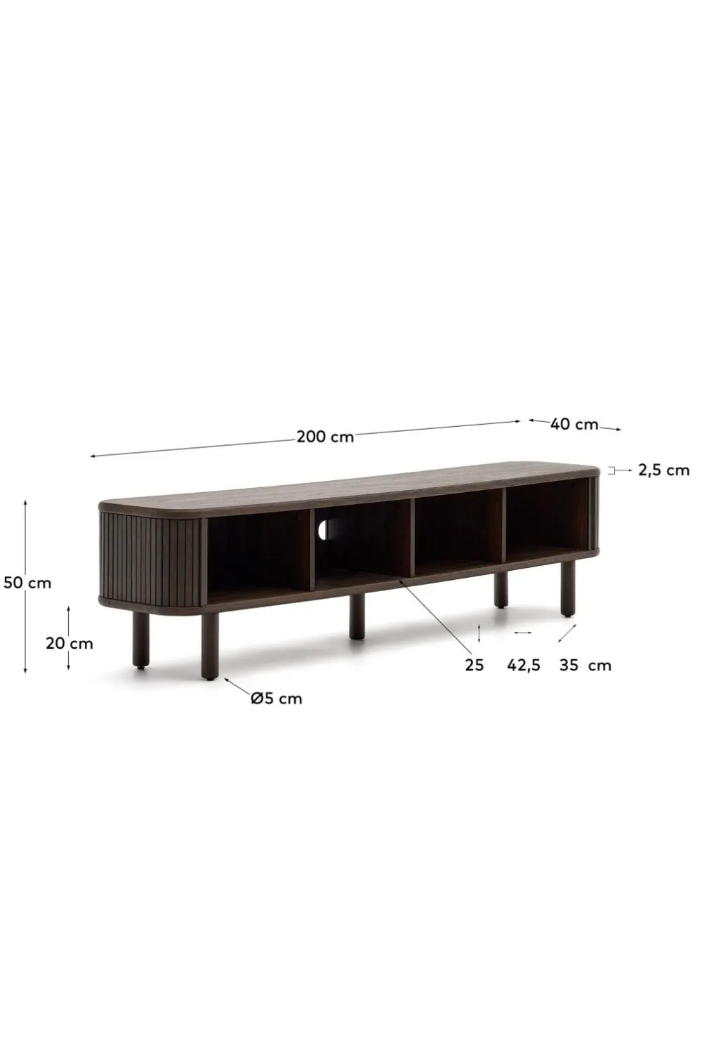 Kave Home Mailen tv-bord med 2 døre i askefinér med mørk finish 200 x 50 cm Brun Hot