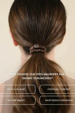 Lenoites Mulberry Silk Skinny Scrunchies Dark Brown Sale