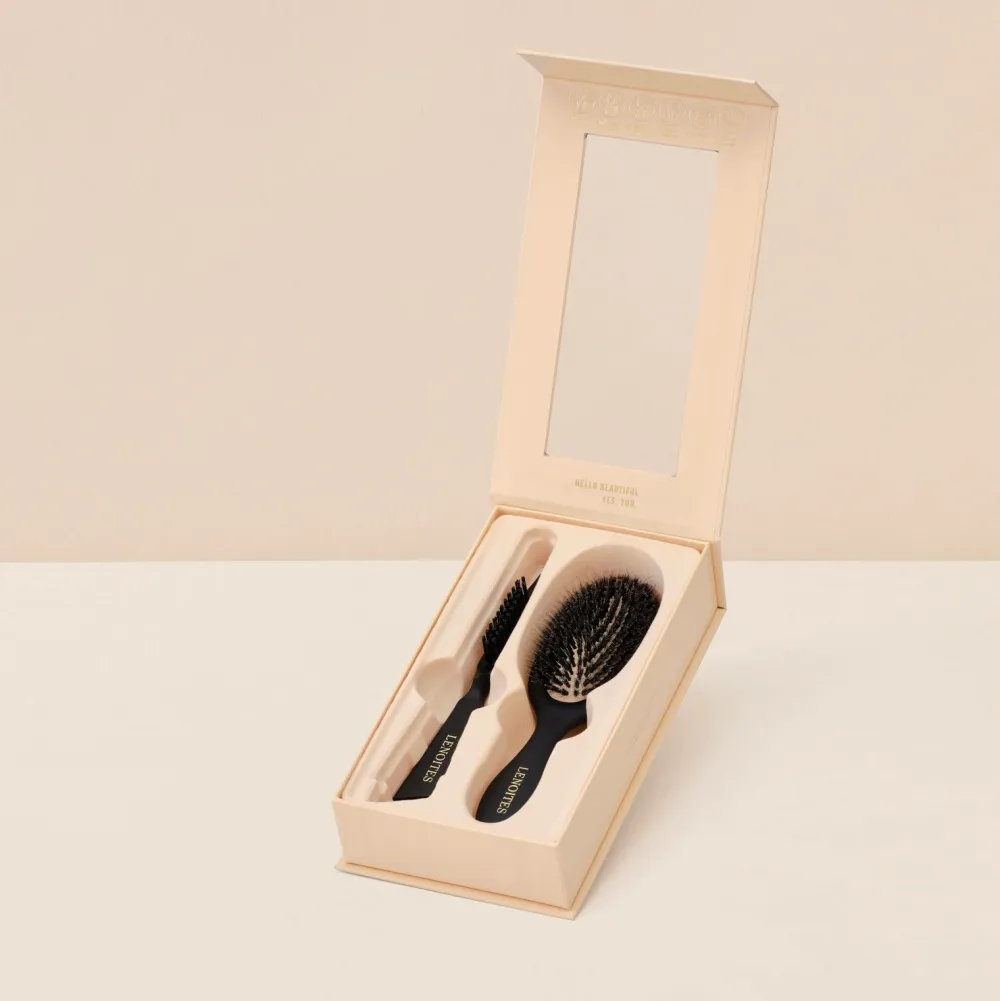 Lenoites Hårbørster>Wild Boar Hair Brush With Cleaning Tool Black