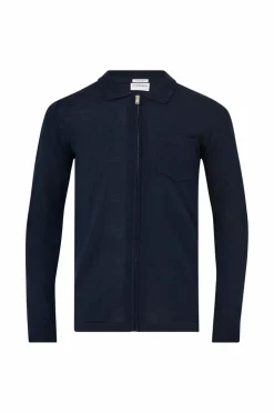 Lindbergh Cardigan Merino Polo Collar Cardigan Navy Hot