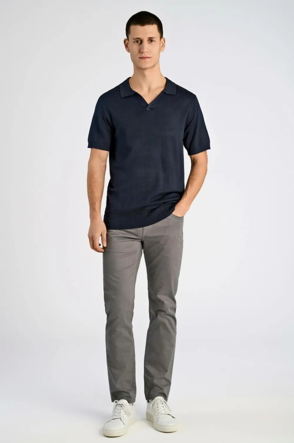Lindbergh Poloshirts>Poloshirt Ecovero S/s V-neck Polo Navy
