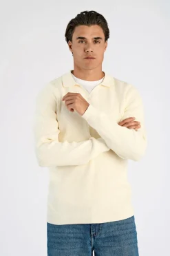 Lindbergh Pullover Rib Knitted L/S V-neck Polo Pearl white Clearance