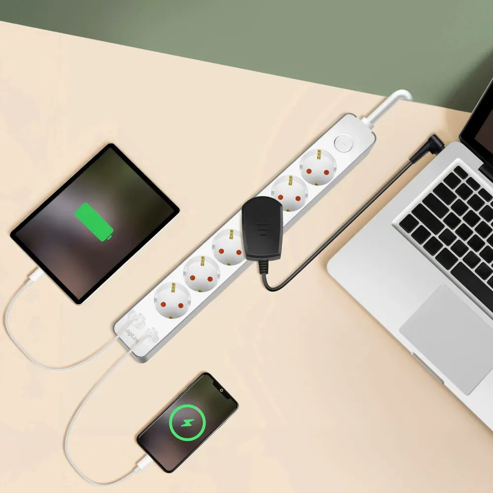LogiLink Lampetilbehør>Forlængerledning 6-vejs + USB-A/USB-C No color