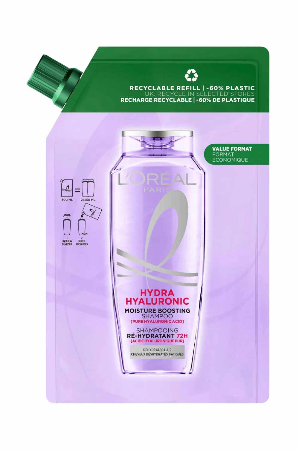 L'Oréal Paris Hår|Hår>Elvital Hyaluron Plump Shampoo For Dehydrated Hair Refill 500 Ml