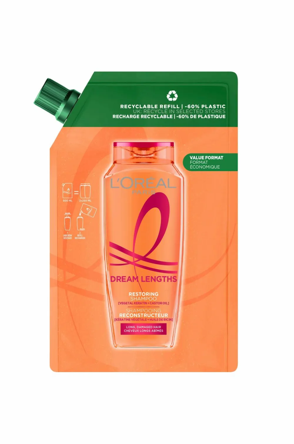 L'Oréal Paris Hår|Hår>Elvital Dream Length Shampoo For Long Hair Refill 500 Ml