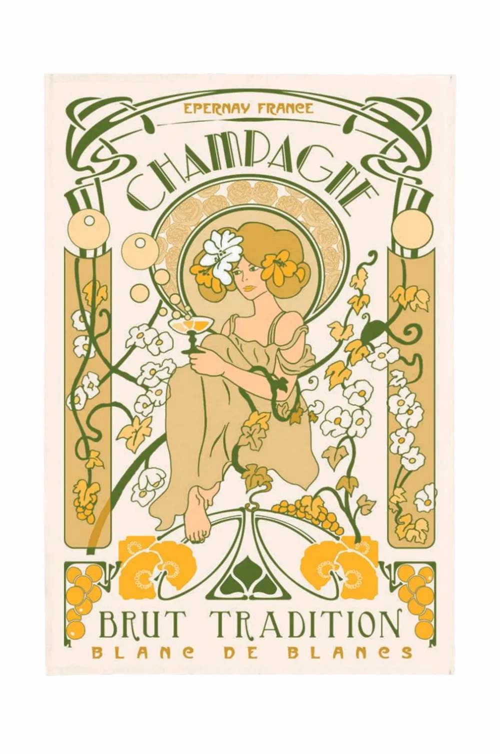 Maison Vivaraise Køkkentekstiler>Køkkenhåndklæde Champagne Art Deco 48 X 72 Gul