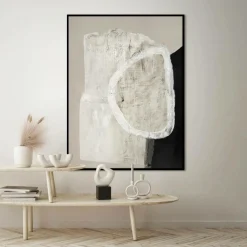 Malerifabrikken Design Painting / White Stone / 90x120 Cm / Sort ramme Beige Outlet