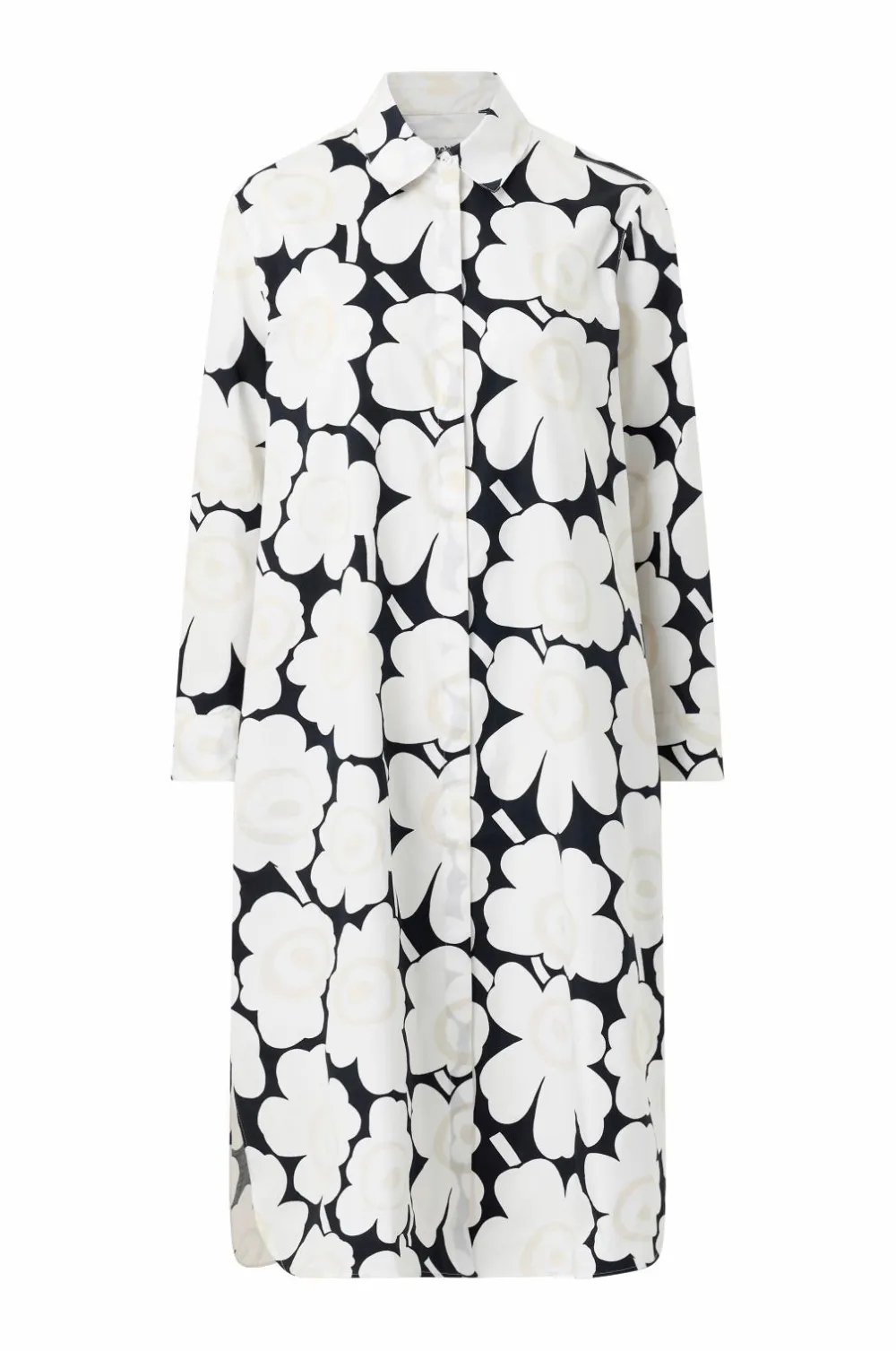 Marimekko Kjoler>Runoelma Unikko hvid, sort, lysegrå