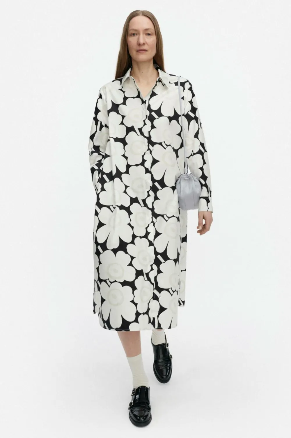 Marimekko Kjoler>Runoelma Unikko hvid, sort, lysegrå
