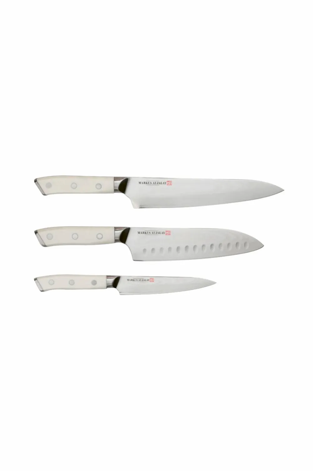 Markus Aujalay Knivsæt Damaskus 3 dele Nikkelpletteret messing Discount
