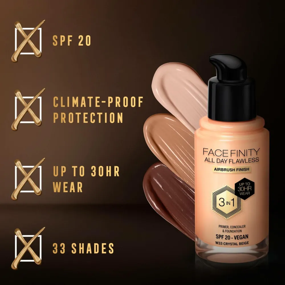 Max Factor All Day Flawless 3in1 Foundation 33 Crystal beige Clearance