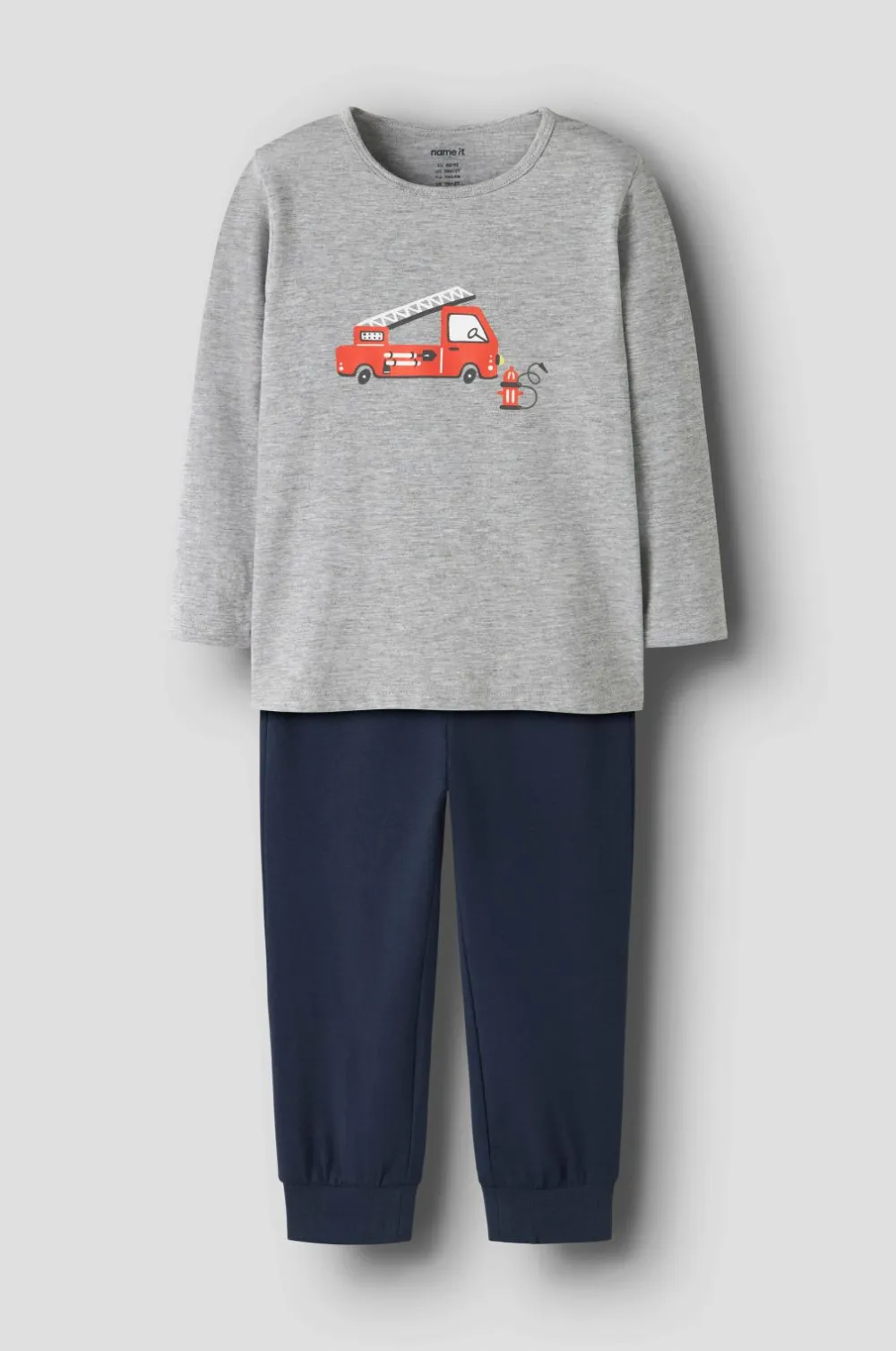 Name it Nattøj & Homewear>Pyjamassæt nmmNightset Grey Firetruck Grey melange