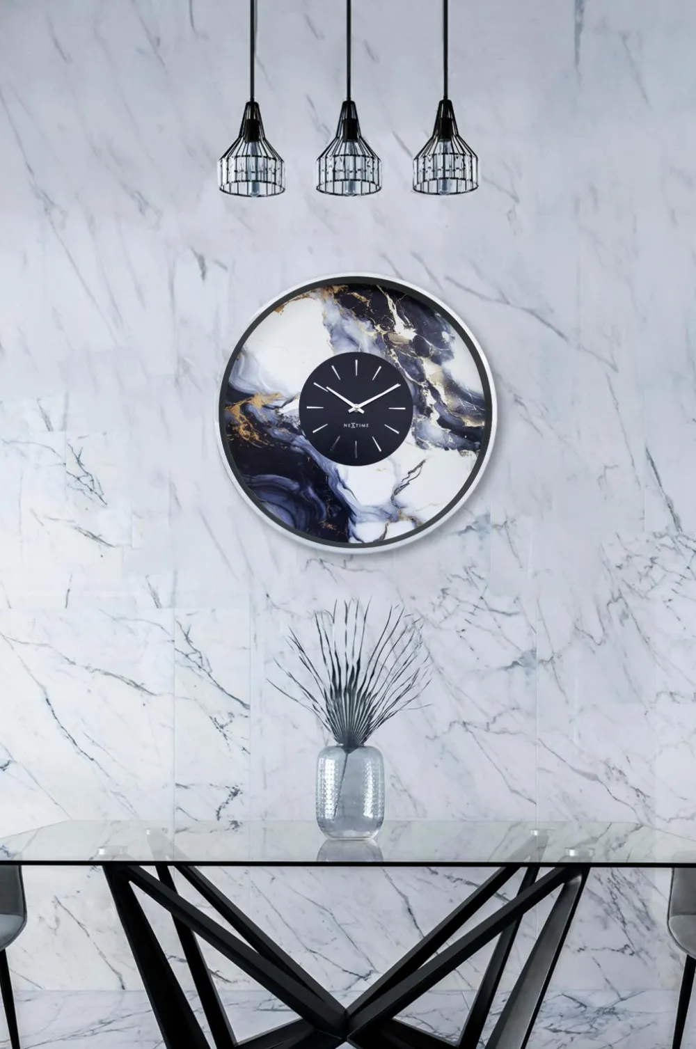 NeXtime Vægure>Vægur Marble Duo 48 cm Sølv/Sort