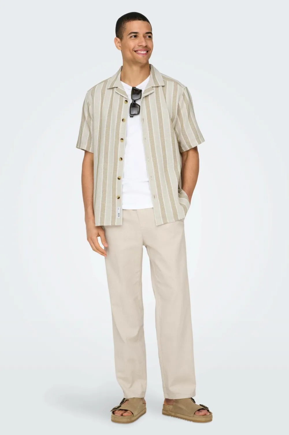ONLY & SONS Bukser>Bukser onsSinus Loose 0007 Cot Lin Pant Silver lining