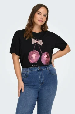 Only Carmakoma T-shirt carKita Life SS O-neck Jeans Black Hot