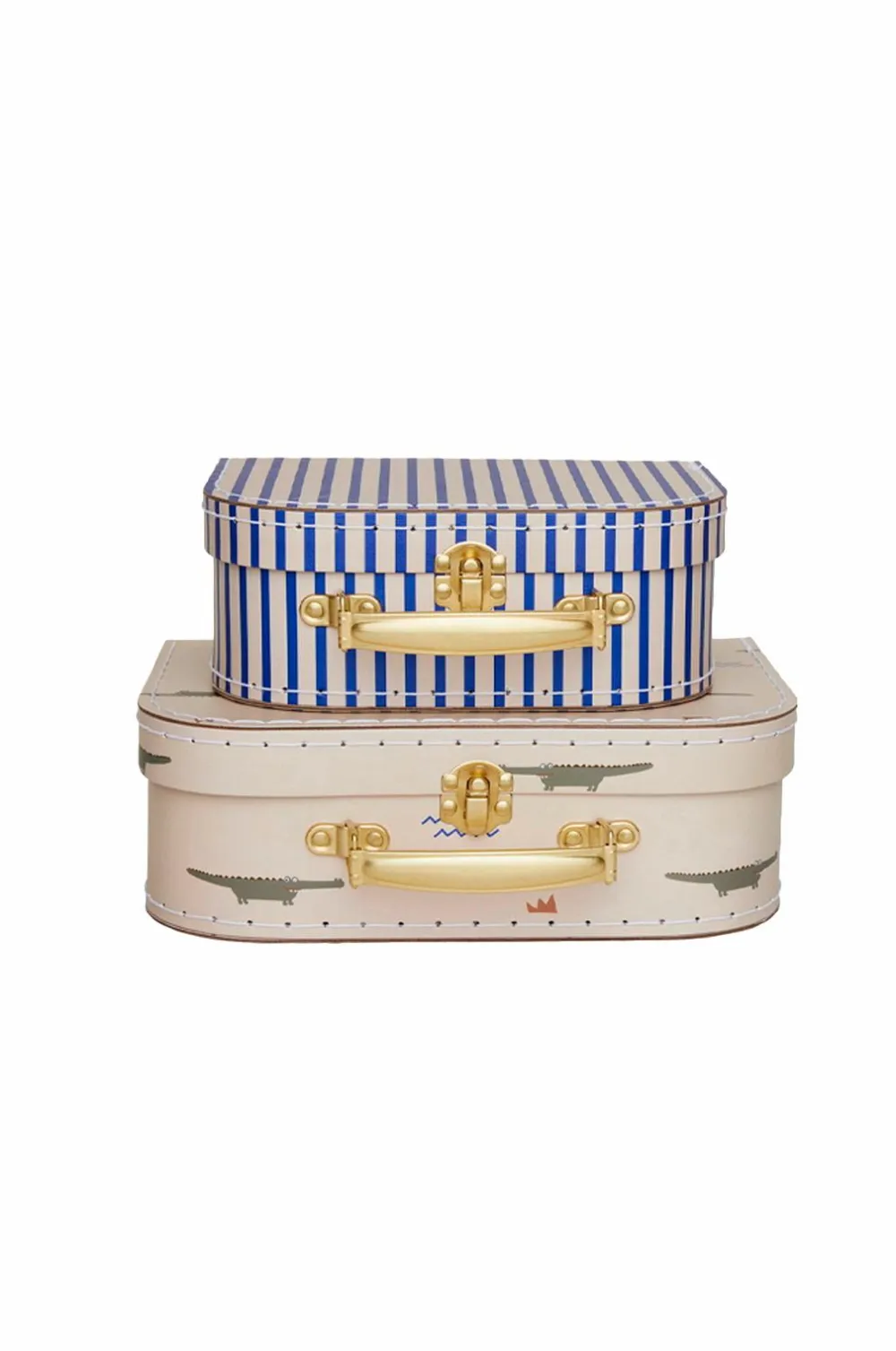 OYOY Living Design Børnemøbler|Småopbevaring>Mini kuffert - sæt med 2 Crocodile & Stripe Beige