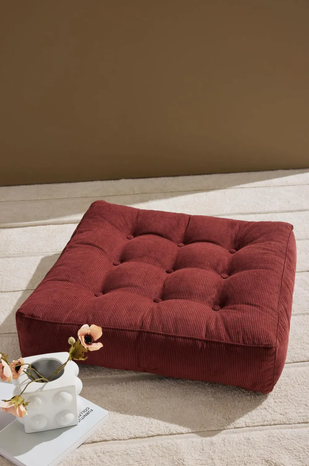 Pastill Luca gulvpude manchester 64x64x15 cm Bourgogne rød fløjlsbukser Discount