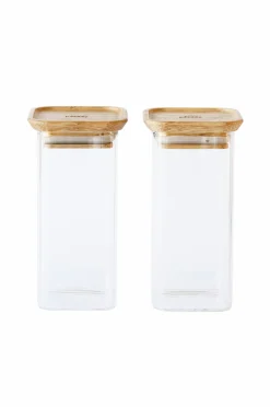 Pebbly Køkkenopbevaring>Sæt med 2 firkantede glasbokse S med bambuslåg - 320 ml Gennemsigtig