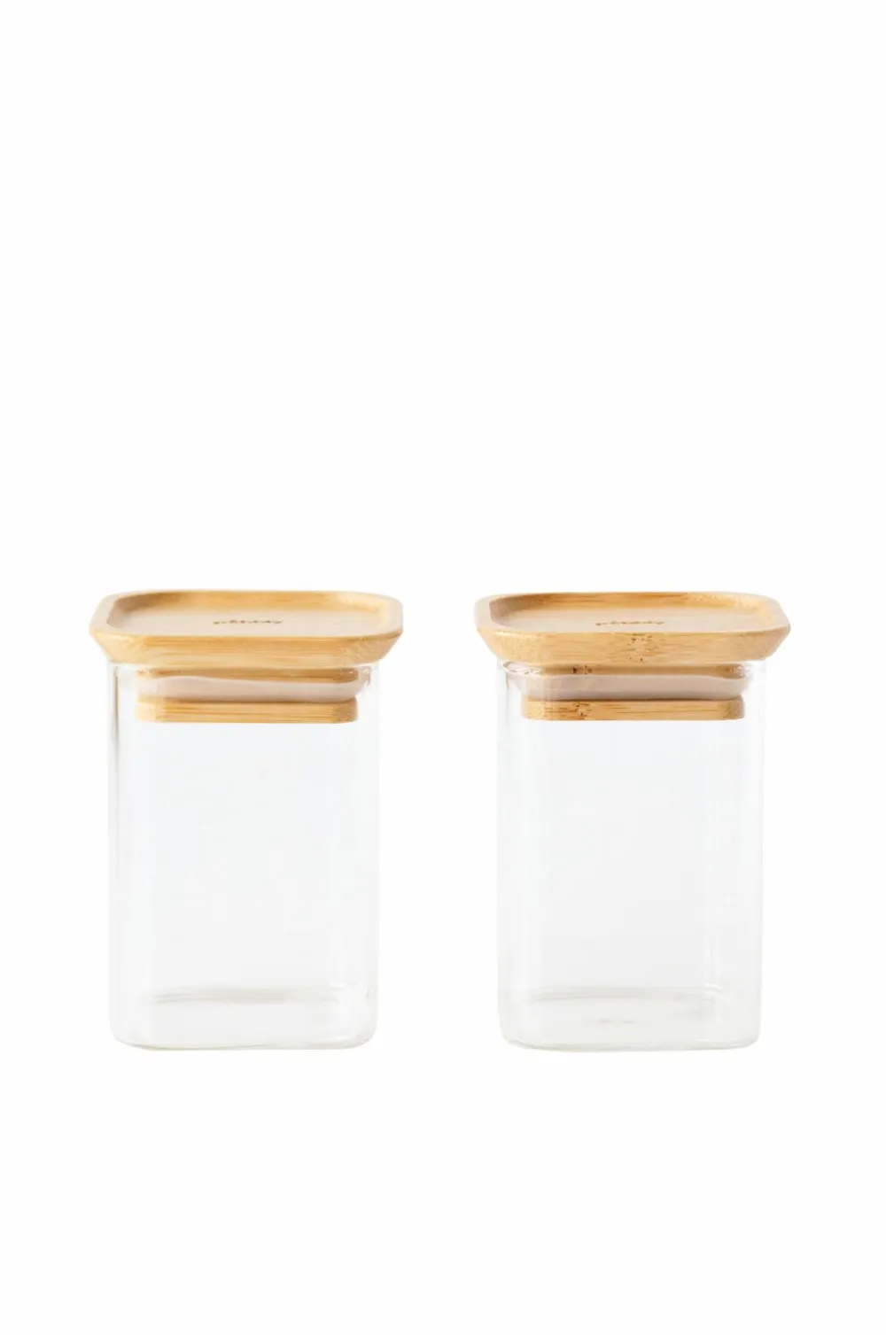 Pebbly Køkkenopbevaring>Sæt med 2 firkantede glasbokse Xs med bambuslåg - 240 ml Gennemsigtig