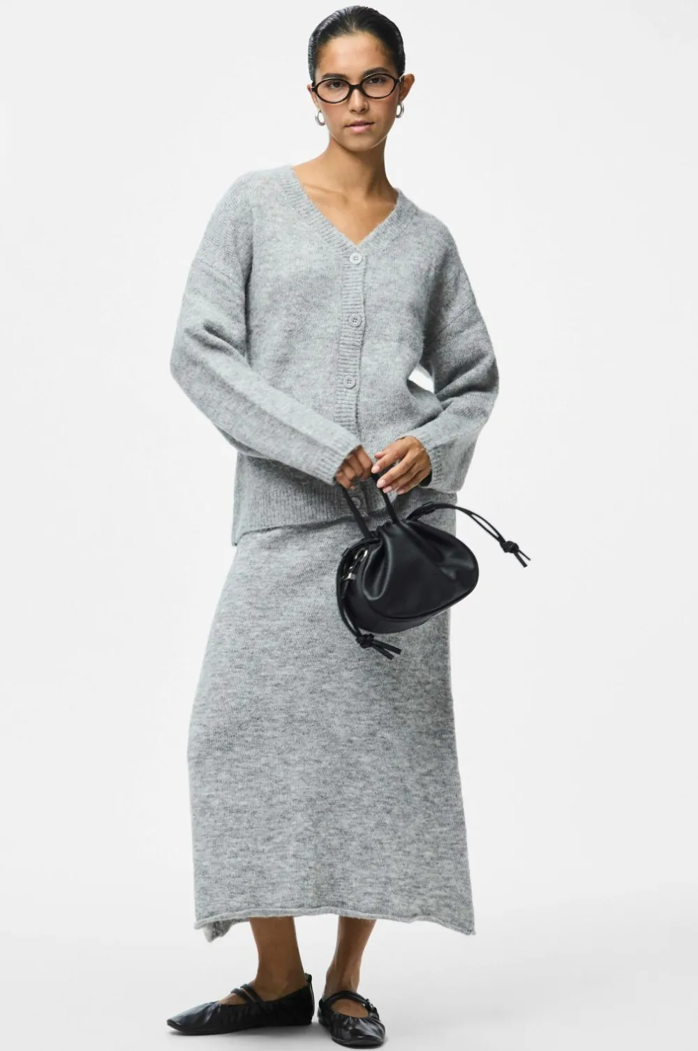 pieces Nederdele>Nederdel pcPam HW Ank Knit BC Medium grey melange