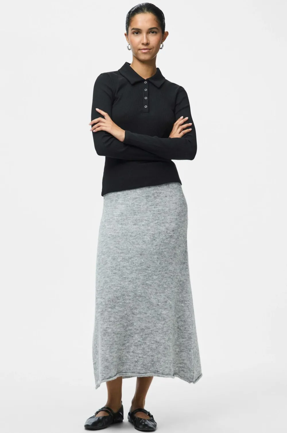 pieces Nederdele>Nederdel pcPam HW Ank Knit BC Medium grey melange