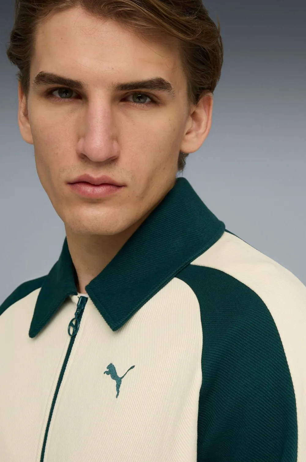 Puma Træningsjakke T7 Relaxed Wing Collar Jacquard Track Jacket DK Alpine Snow-Green Terrain Hot