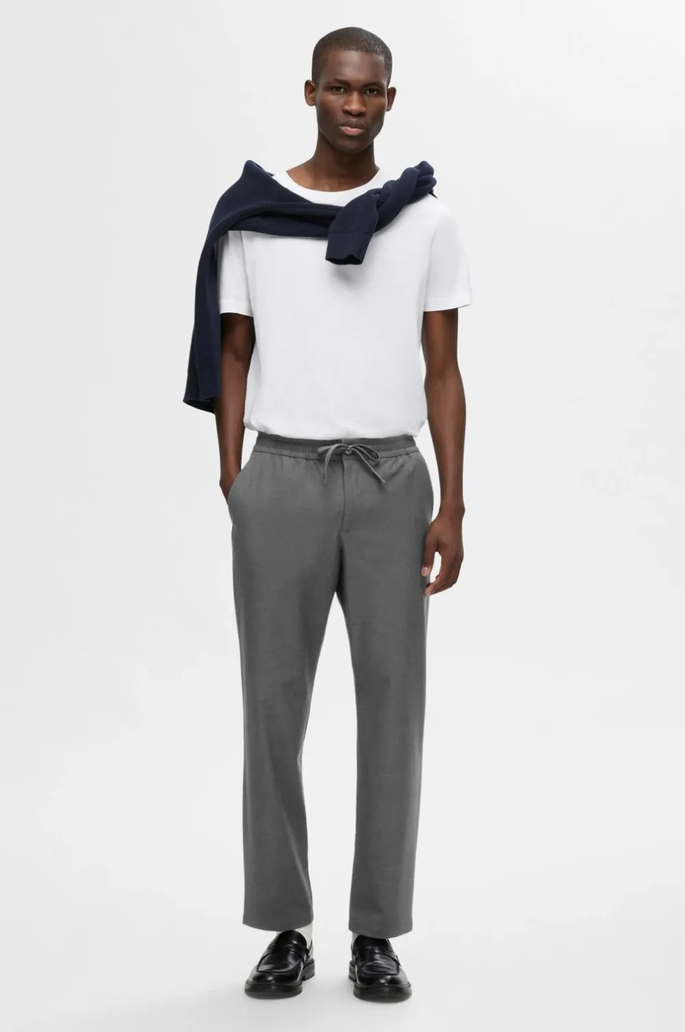 Selected HOMME Bukser Slh196-Straight Robert String Pant Grey melange Discount