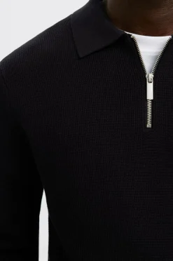Selected HOMME Trøje slhDane LS Knit Struc Half Zip Polo Black