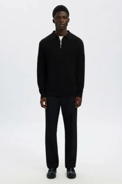 Selected HOMME Trøje slhDane LS Knit Struc Half Zip Polo Black