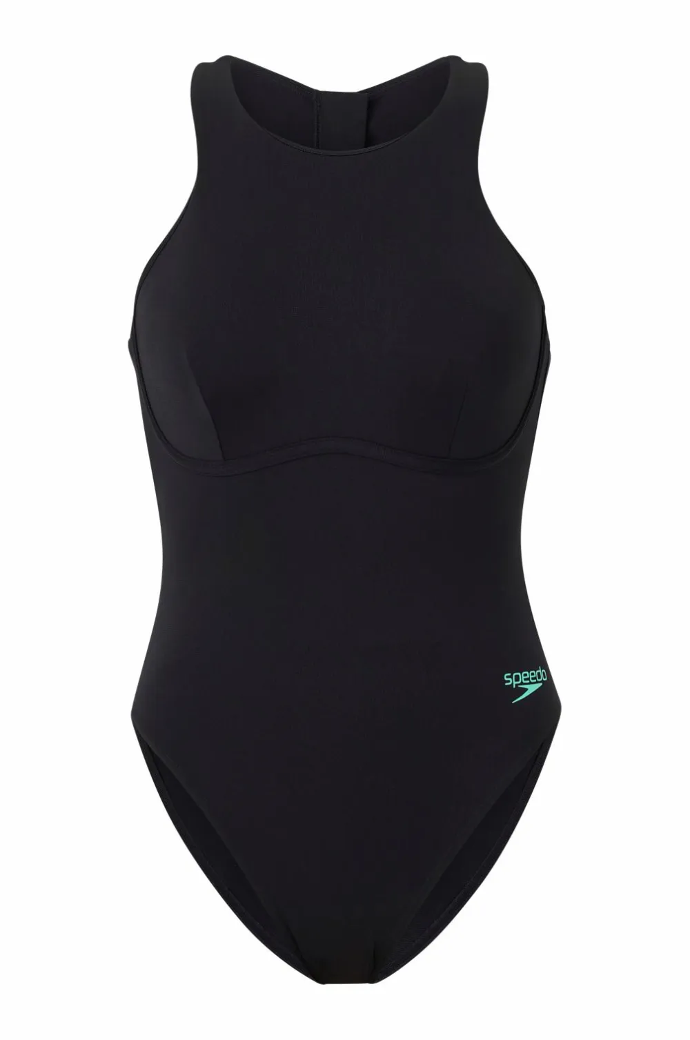 Speedo Badedragt Womens Racer Zip Swimsuit with Built in Swim Bra Black Outlet