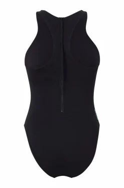 Speedo Badedragt Womens Racer Zip Swimsuit with Built in Swim Bra Black Outlet