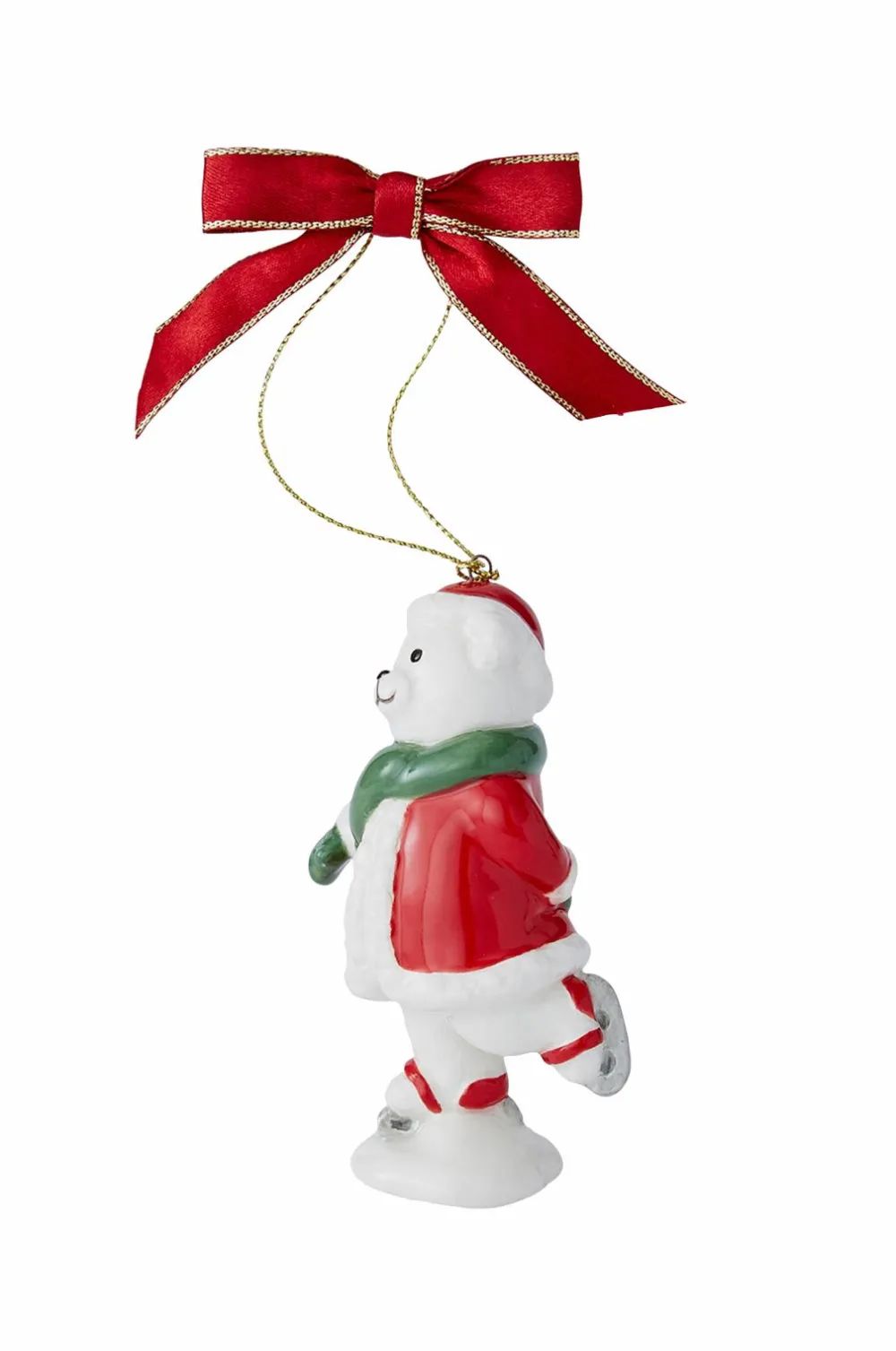 Spode Julepynt>Juletræspynt Skating Teddy Christmas Tree højde 9,5 cm Hvid, grøn