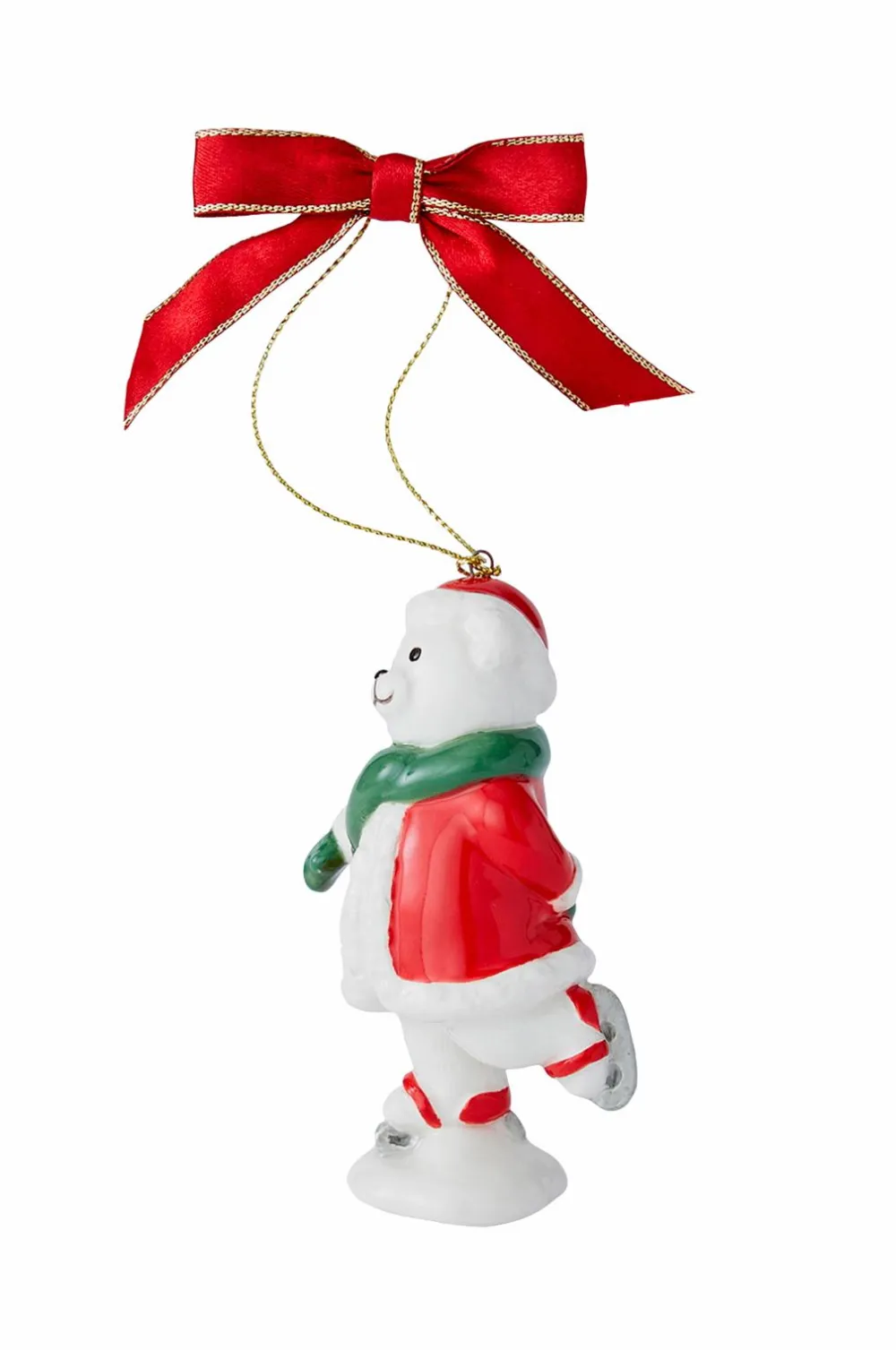 Spode Julepynt>Juletræspynt Skating Teddy Christmas Tree højde 9,5 cm Hvid, grøn