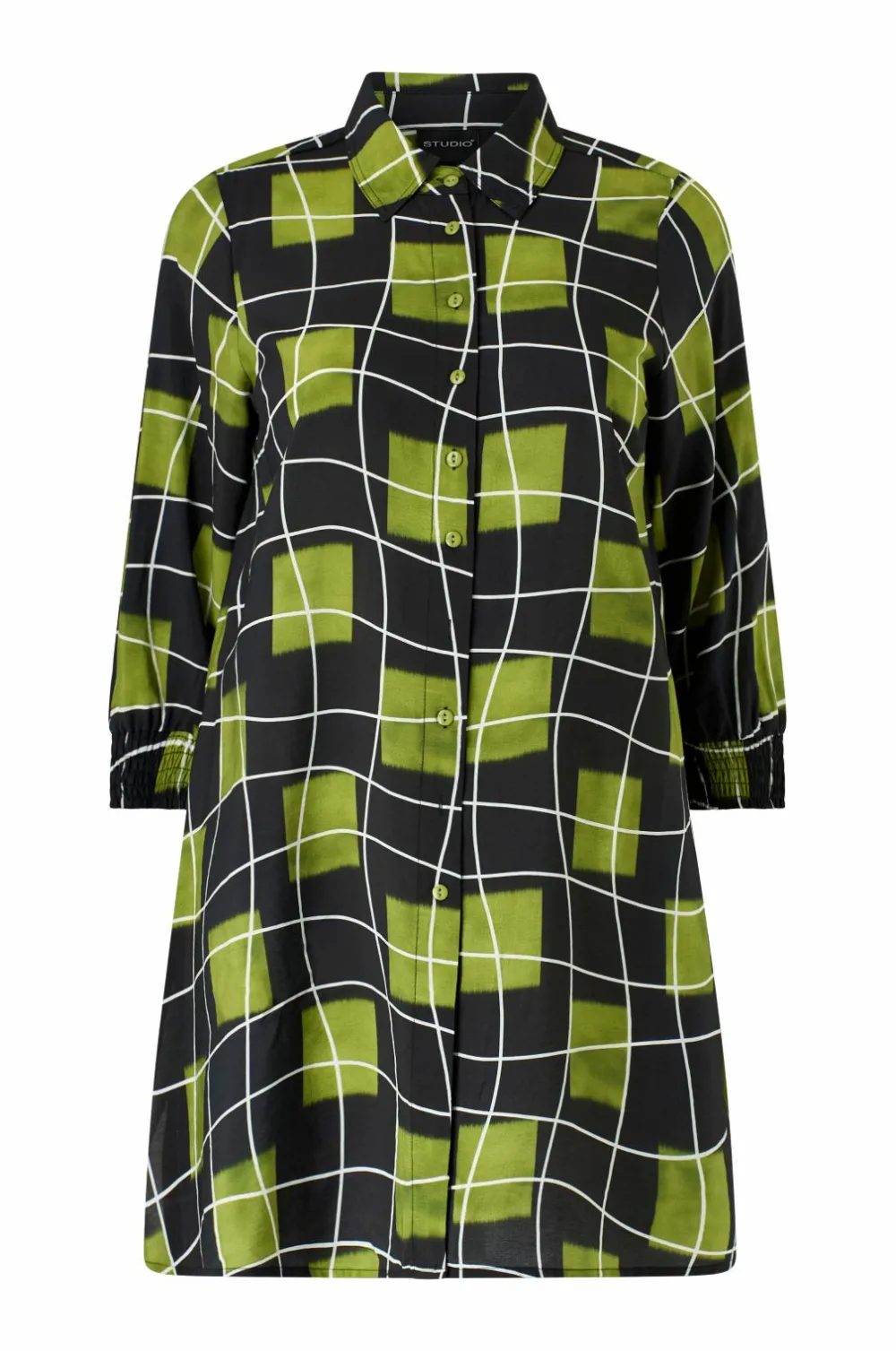 Studio Skjorter & Bluser|Kjoler>Kjole sEmilie Black with squares with white lines and green wind
