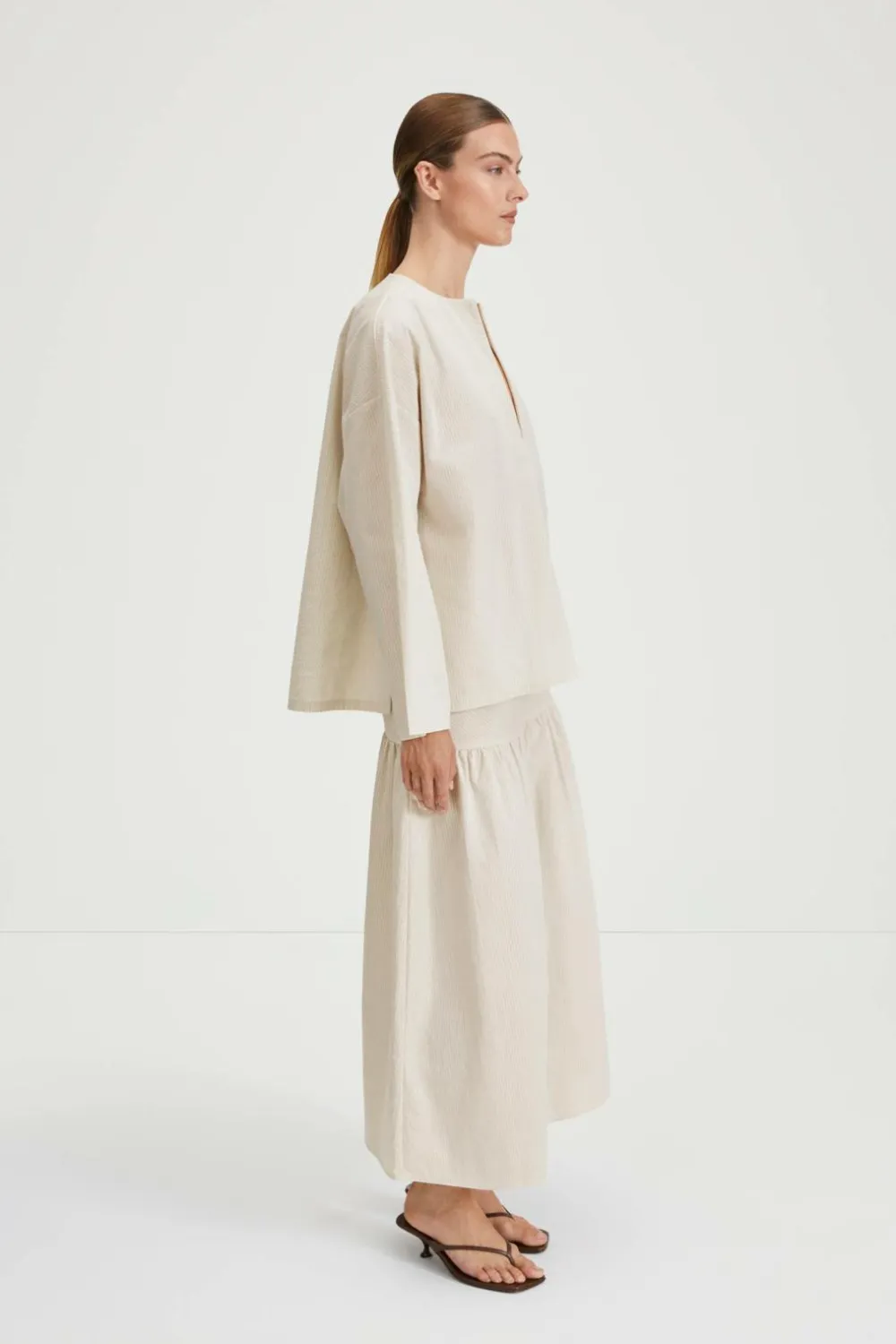 Stylein Maxi nederdel Mirella Skirt Beige stripe Outlet