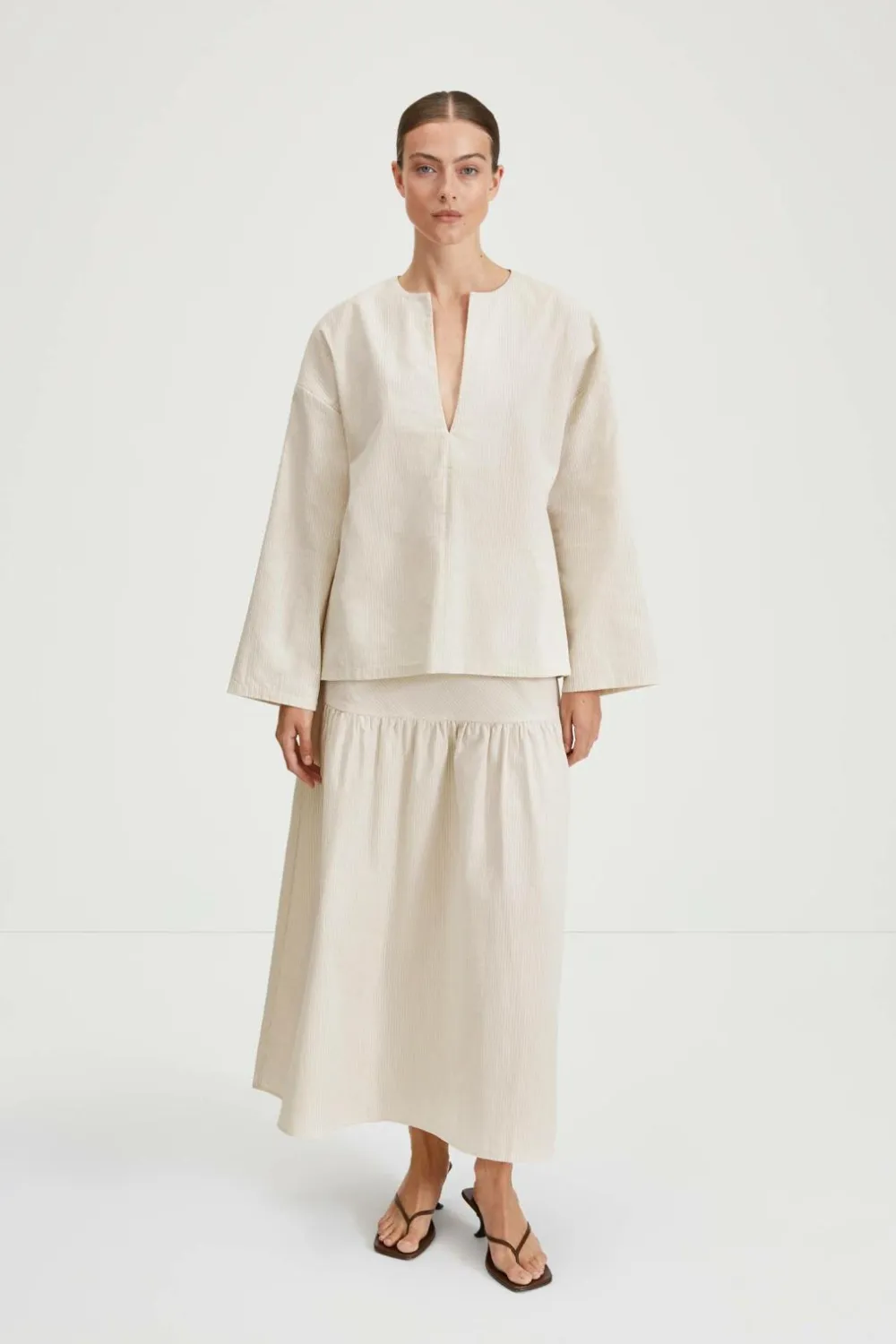 Stylein Maxi nederdel Mirella Skirt Beige stripe Outlet