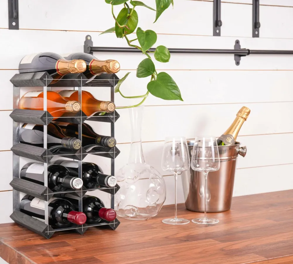 The Swedish Wine Rack Factory Vinreol 12 flasker samlet Sort Outlet