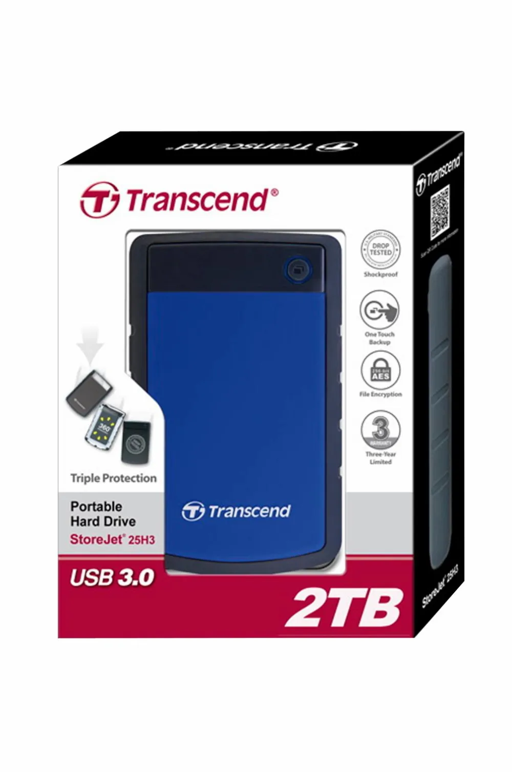 Transcend HDD StoreJet 2.5 2TB USB3 (TS2TSJ25H3B) New