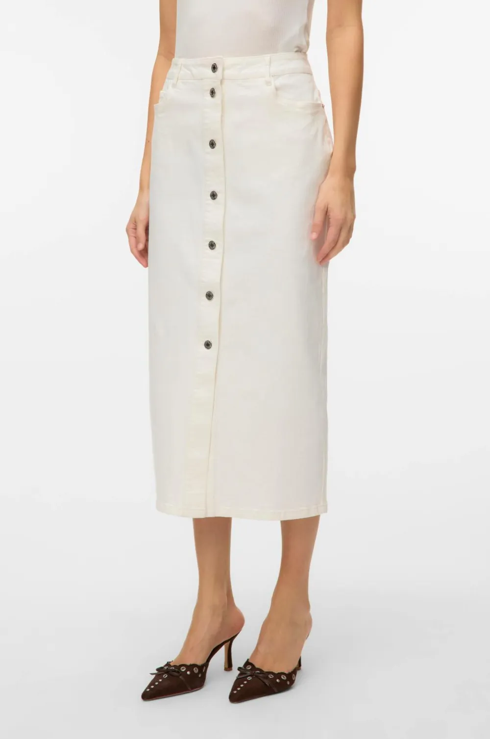 Vero Moda Nederdele>Cowboynederdel vmWild Alvida Button HR 7/8 Clr Sk Snow white